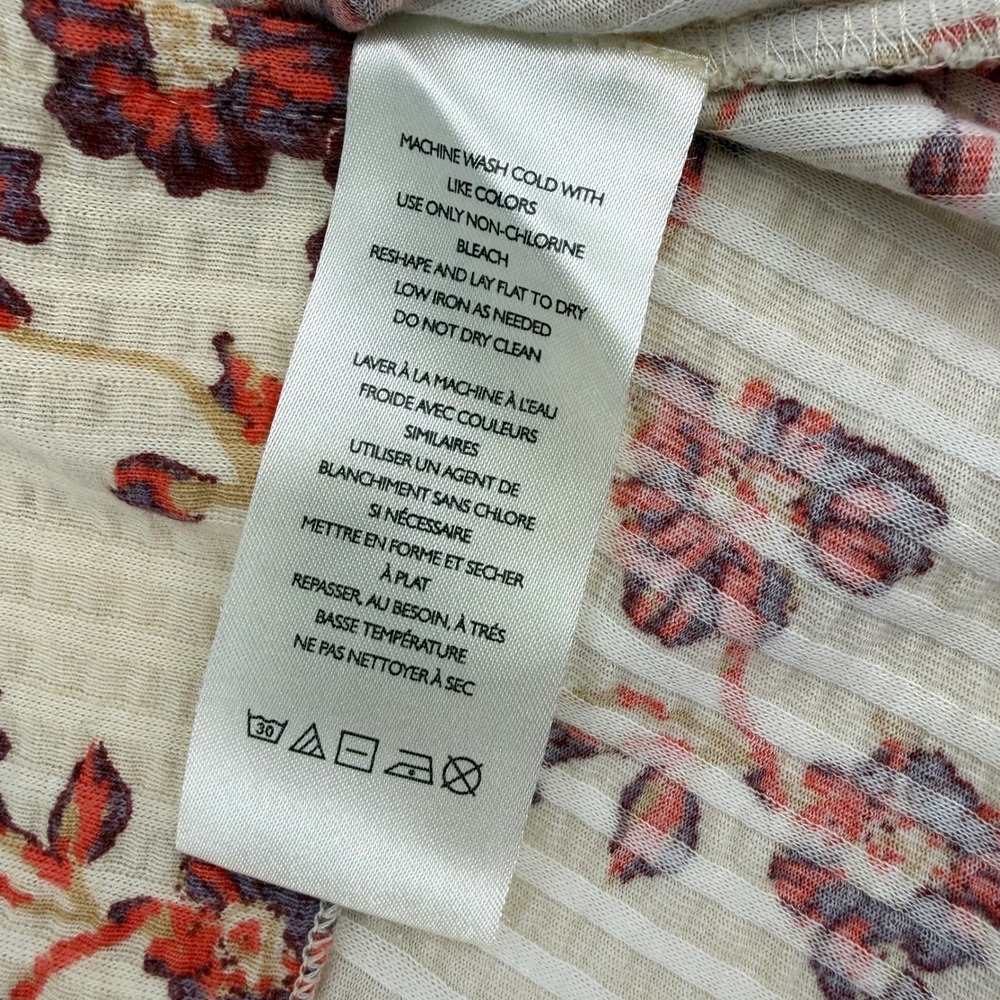 FREE PEOPLE NWOT XS Button Front Top Orange Floral Ribbed Cotton Boho Indie - Picture 8 of 13